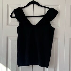 NWT Madewell Black V-Neck Ruffle Strap Merino Wool Blend Tank